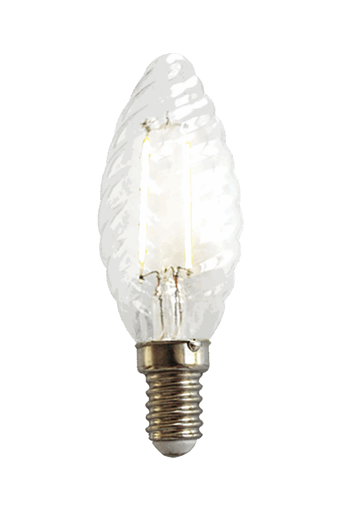 Candle E14 Twisted 2W LED filament 2700K, clear