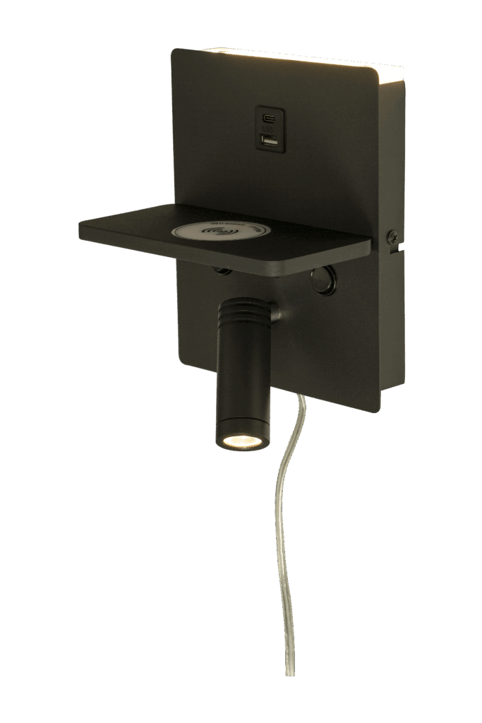 ASTOR vägglampa med trådlös laddning och USB