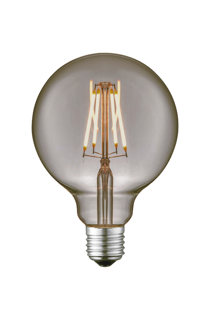 Globe G95 8W LED filament E27 dimbar, røkfarget